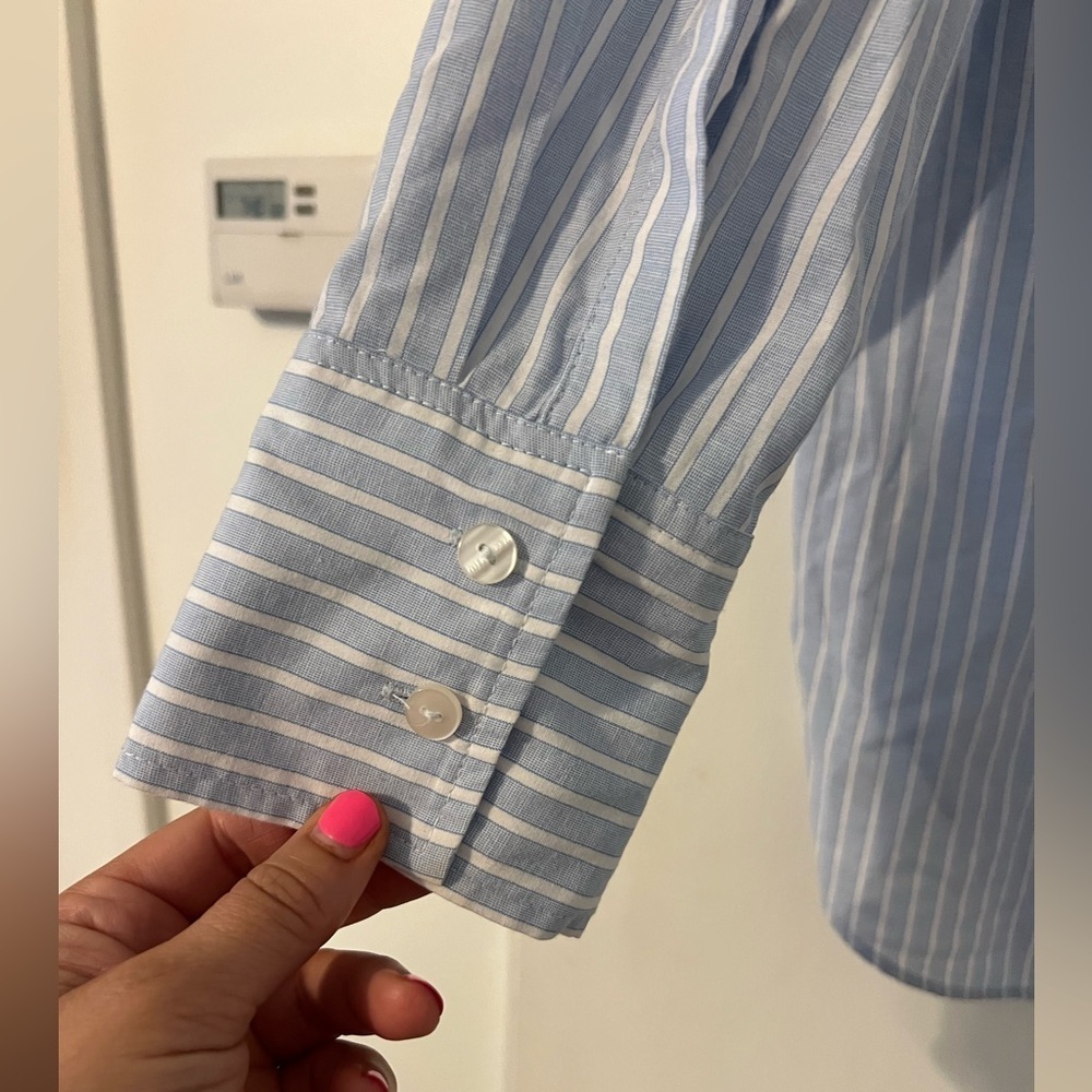 MNG button down blue white stripped shirt size L (J134) - Picture 6 of 12